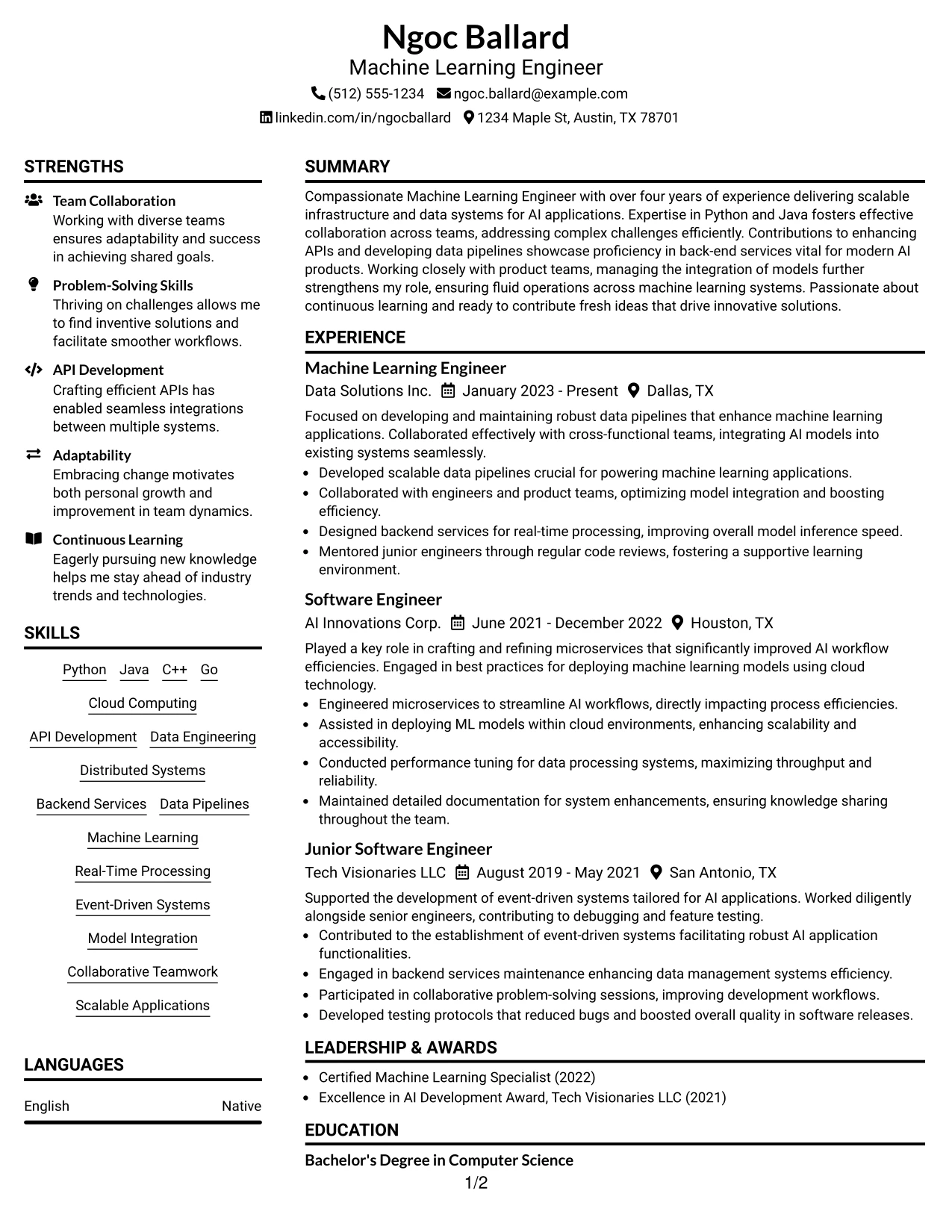 Resume Example Page 1