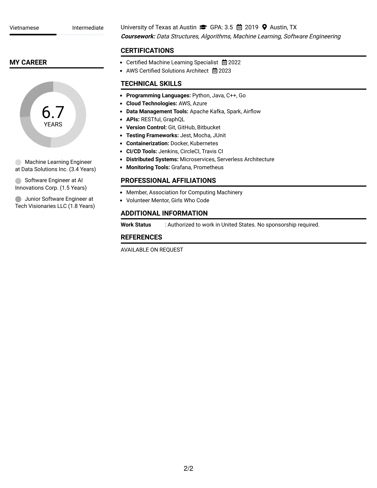 Resume Example Page 2