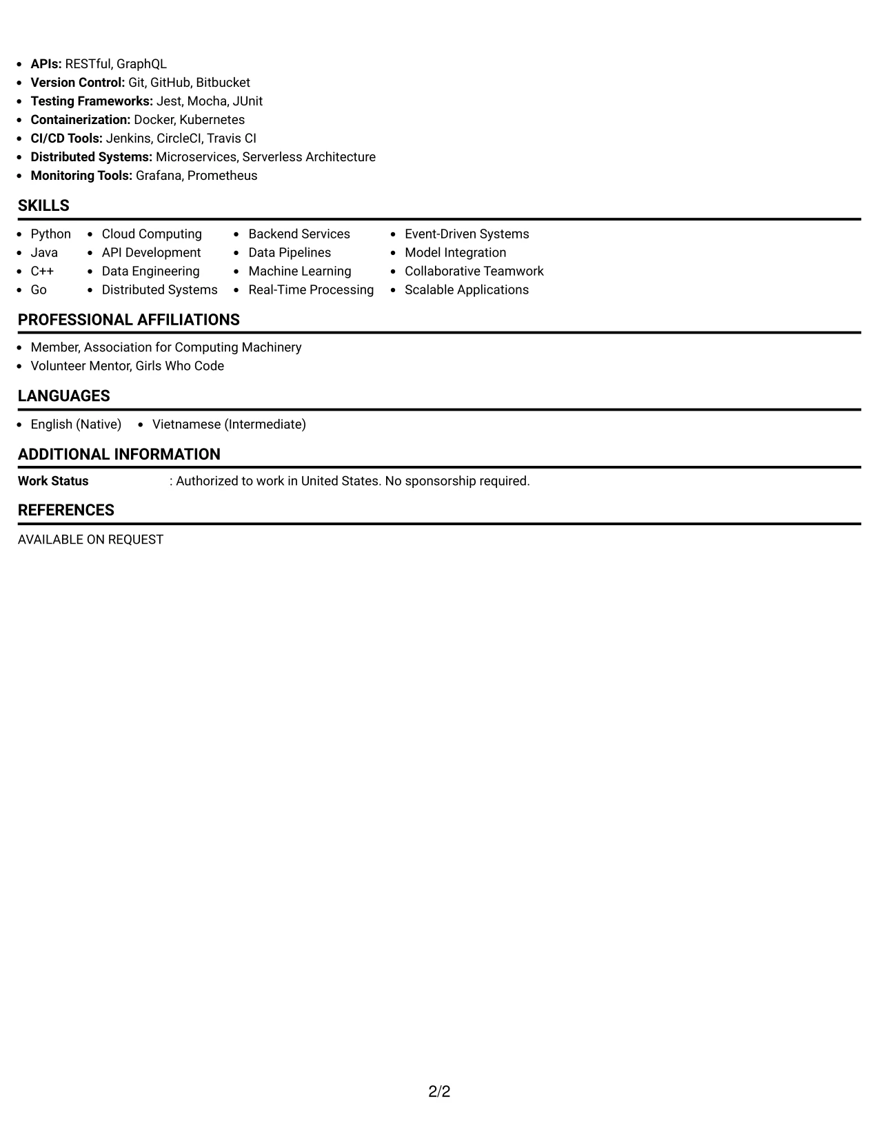 Resume Example Page 2
