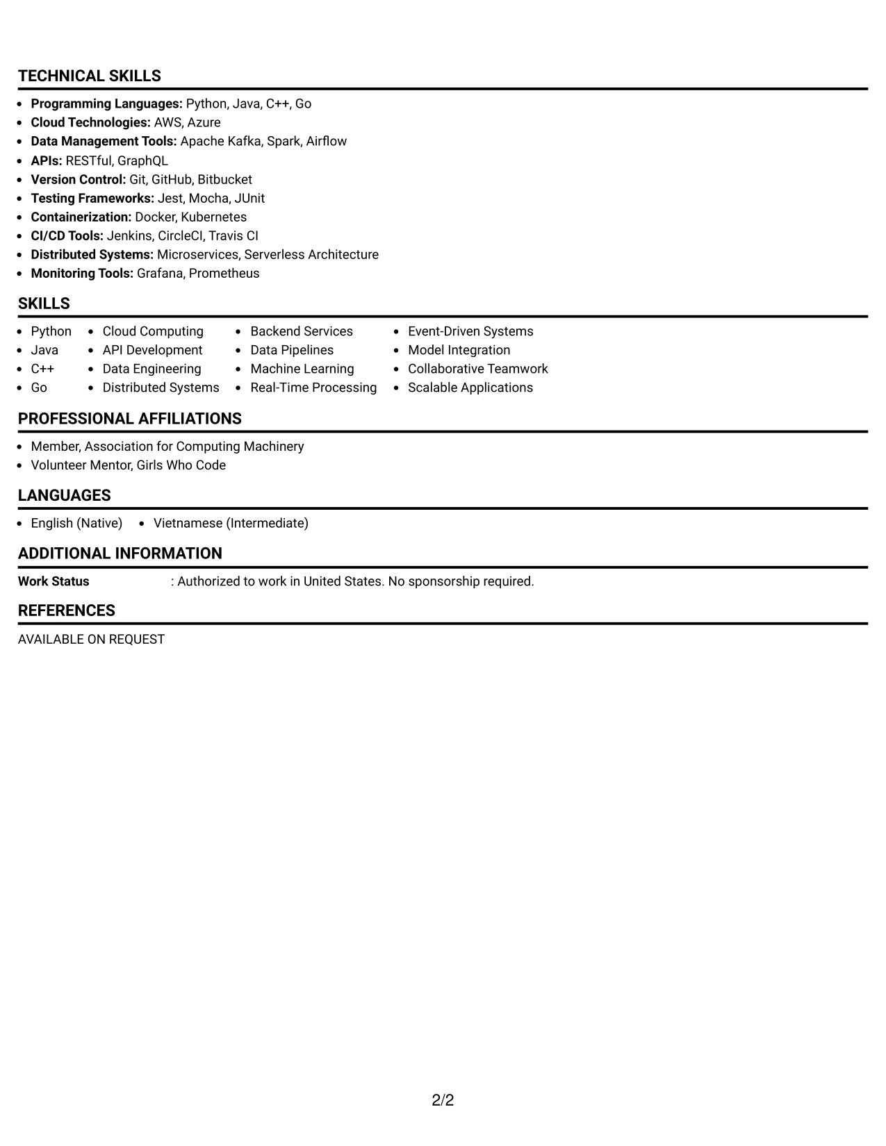 Resume Example Page 2