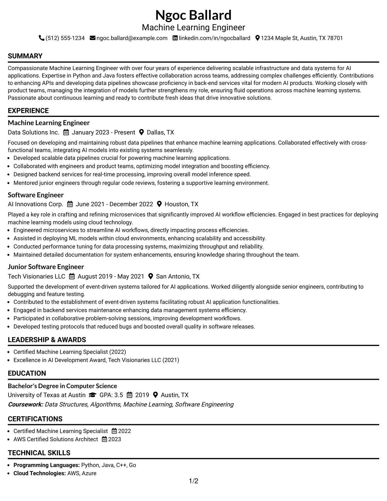 Resume Example Page 1