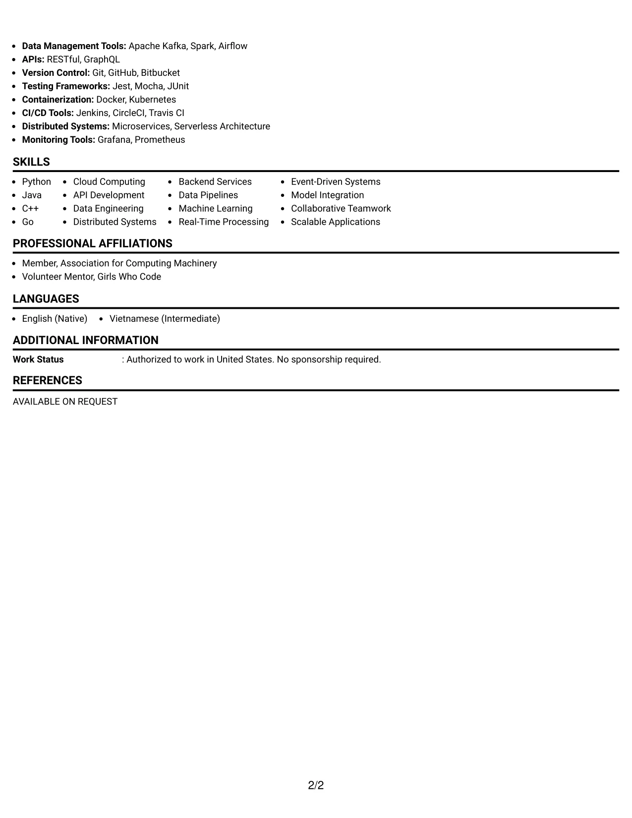 Resume Example Page 2