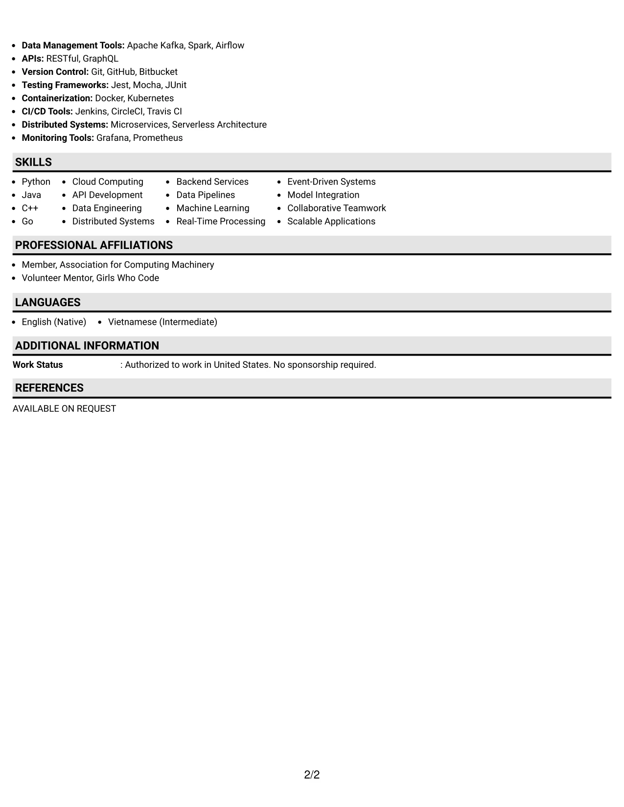 Resume Example Page 2