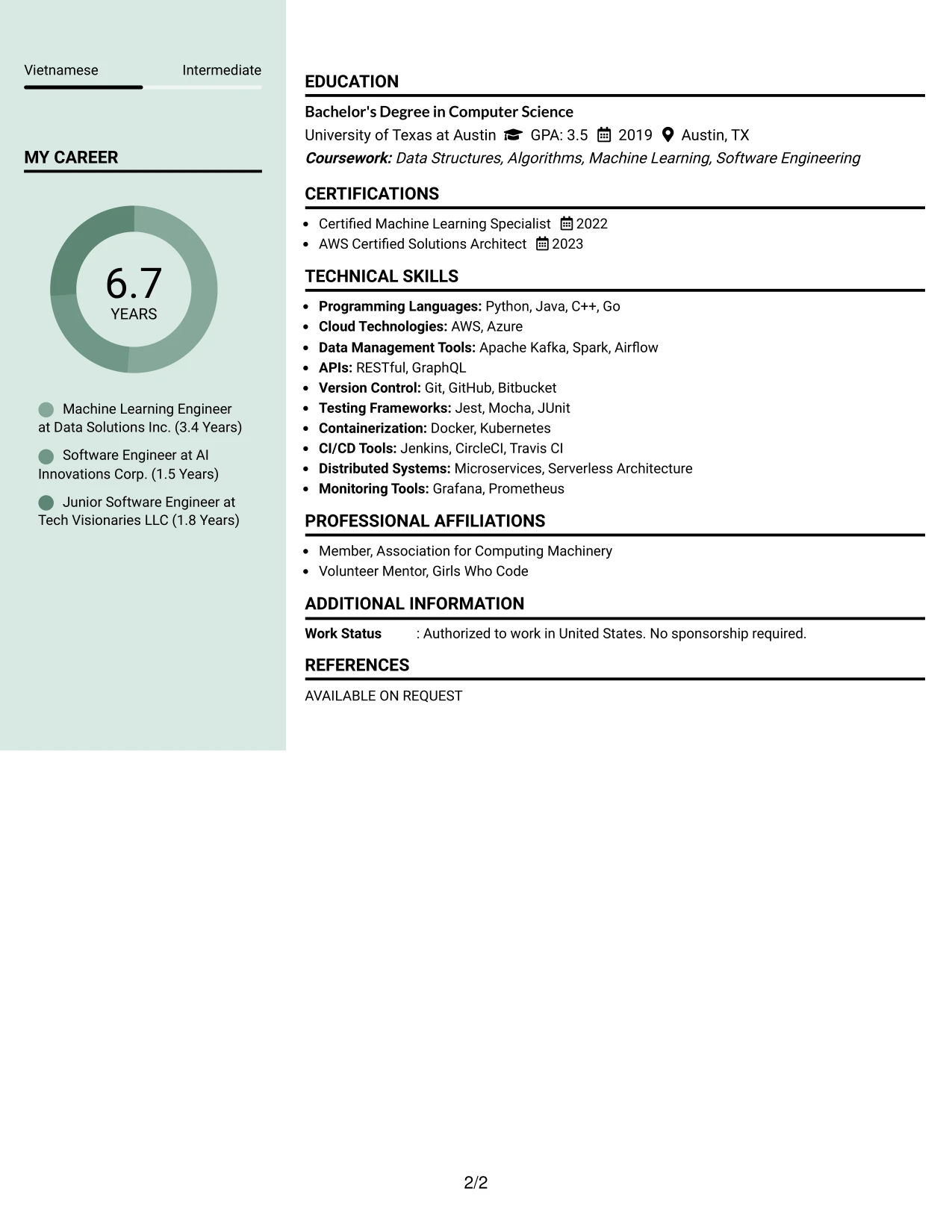 Resume Example Page 2