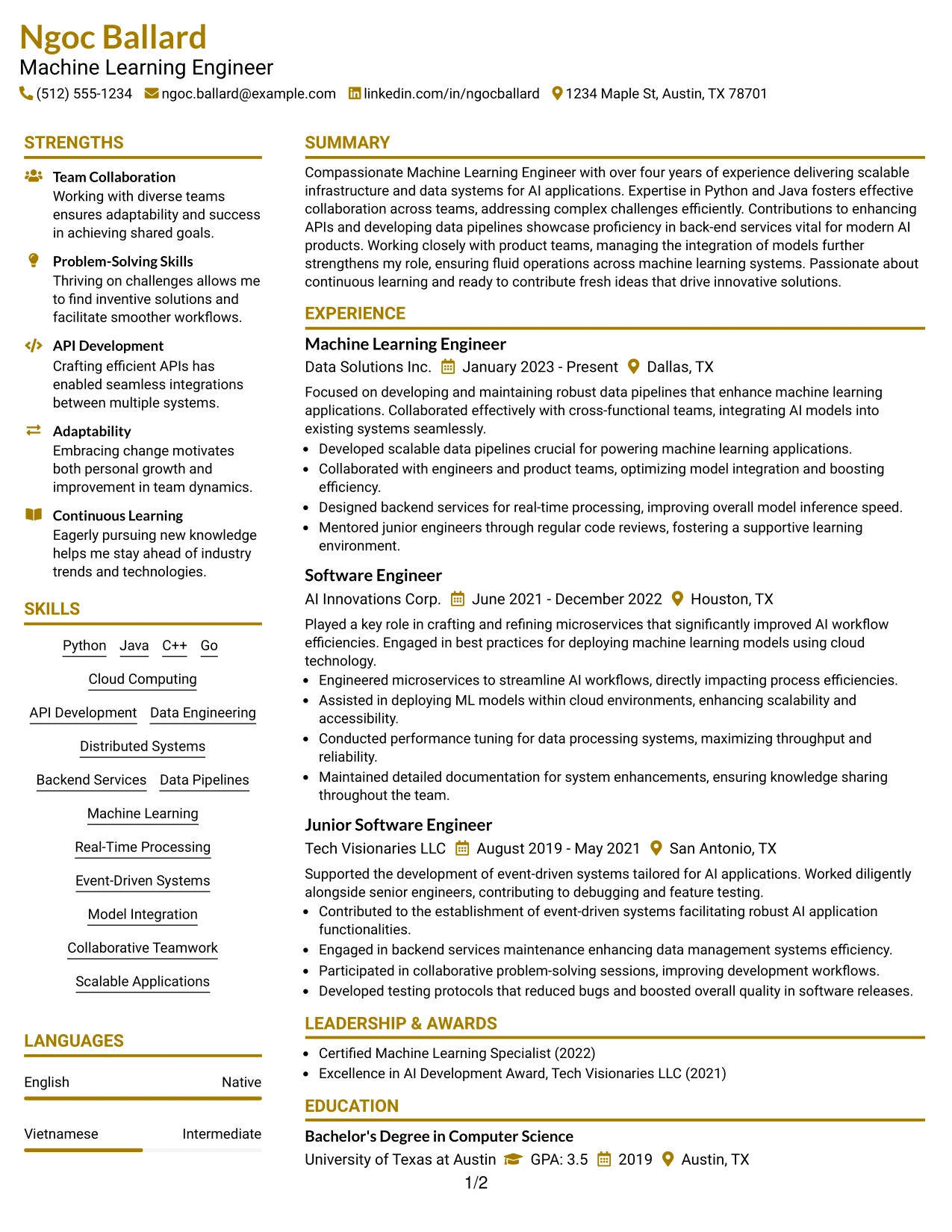 Resume Example Page 1