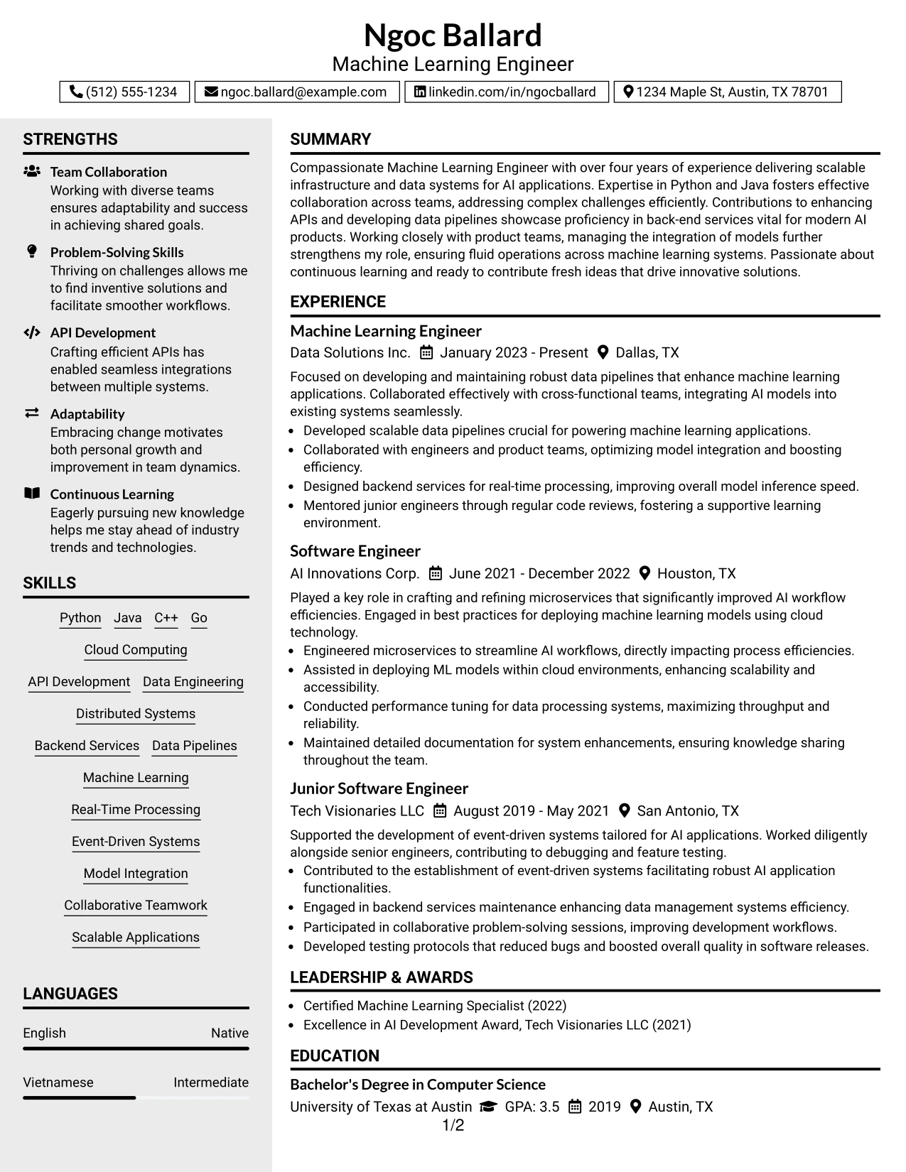 Resume Example Page 1