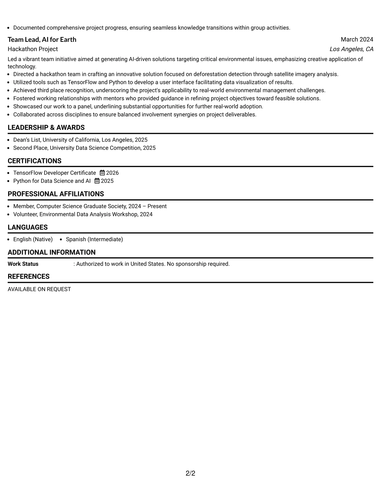 Resume Example Page 2