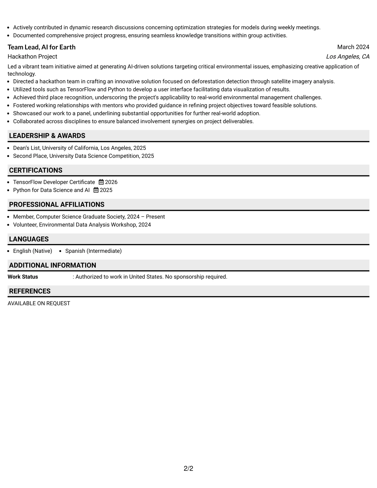 Resume Example Page 2