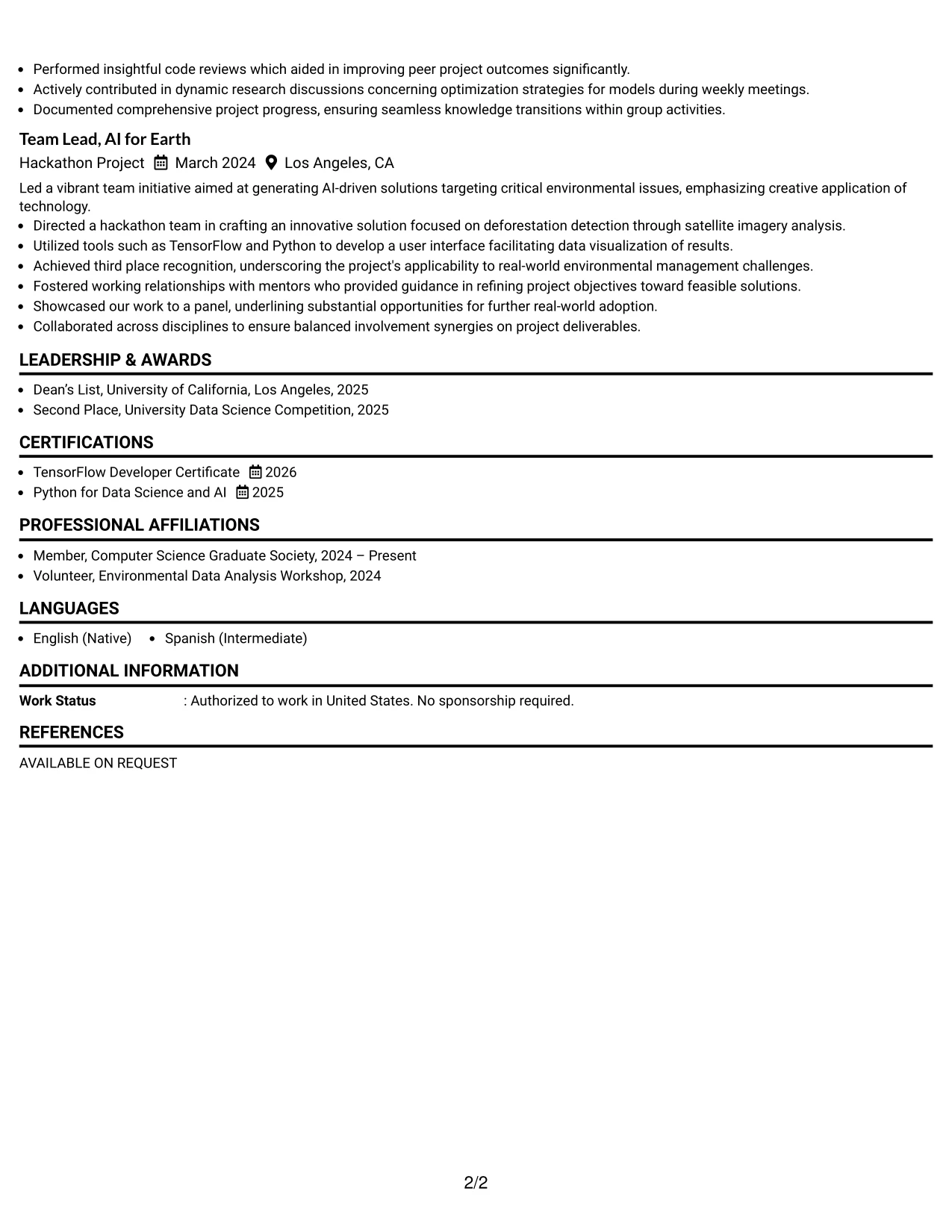 Resume Example Page 2