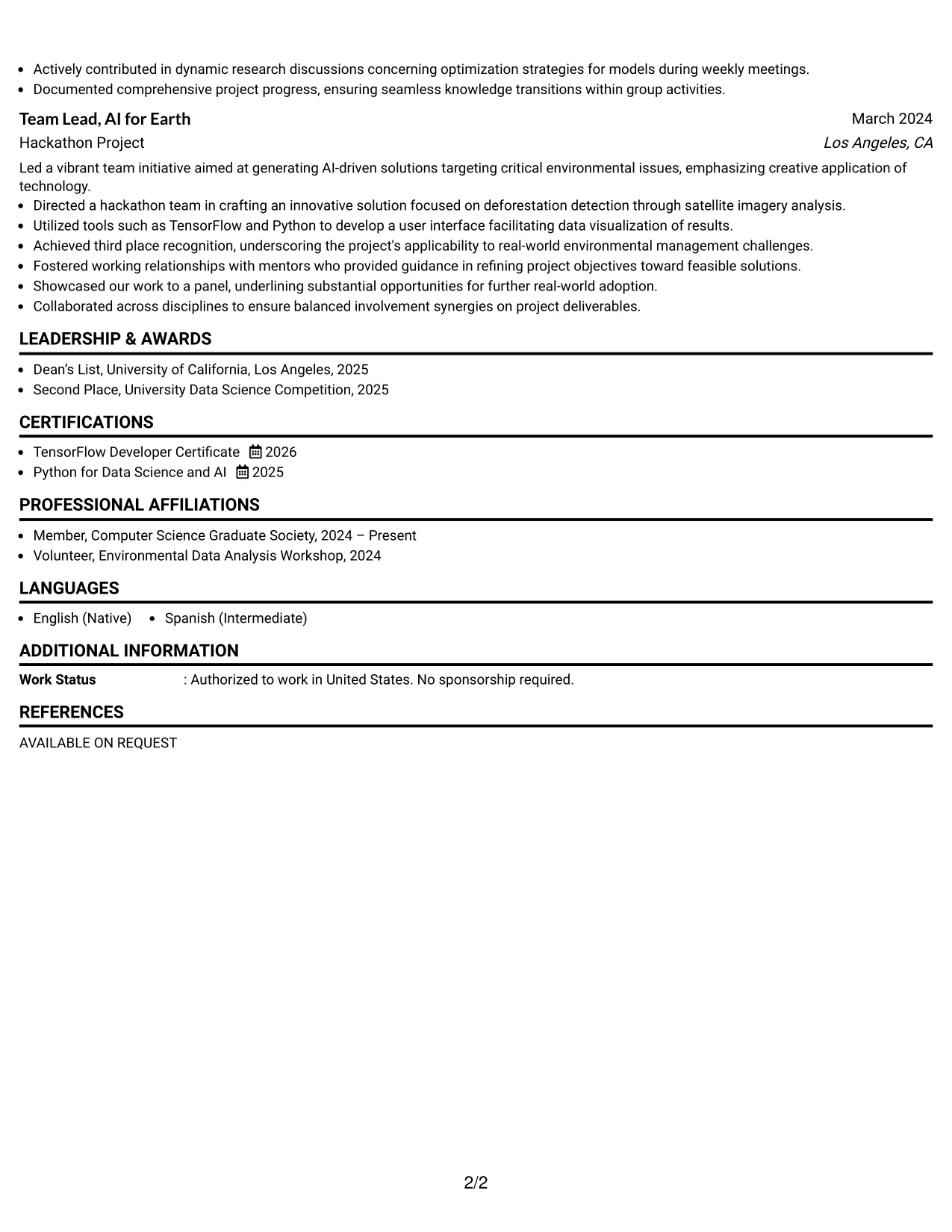 Resume Example Page 2