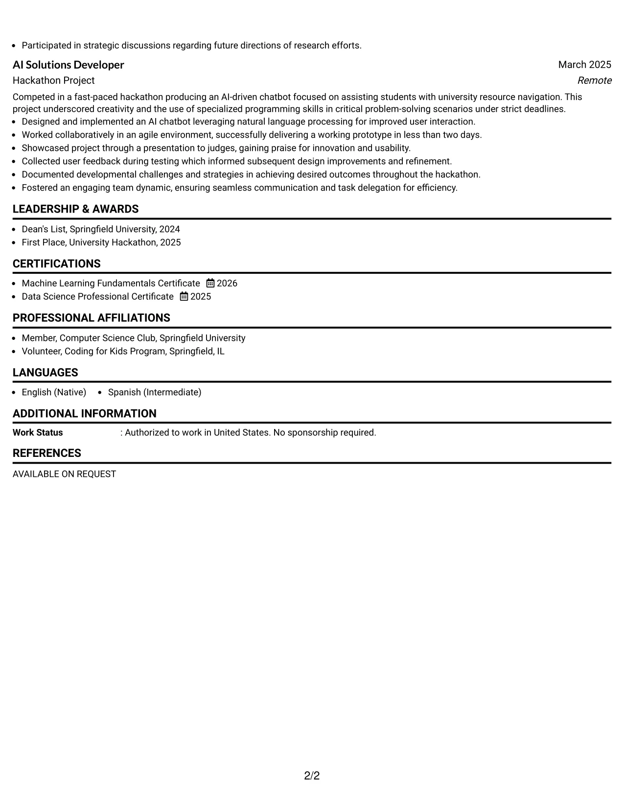 Resume Example Page 2