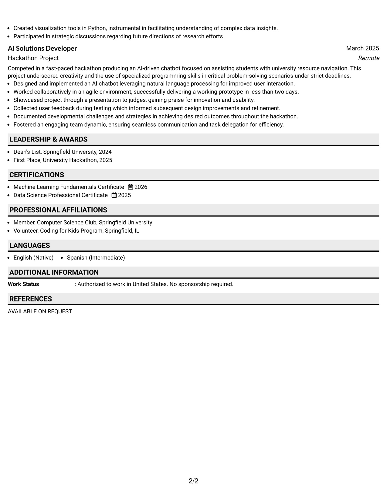 Resume Example Page 2
