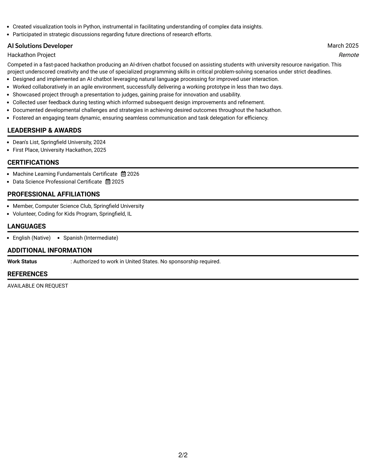 Resume Example Page 2