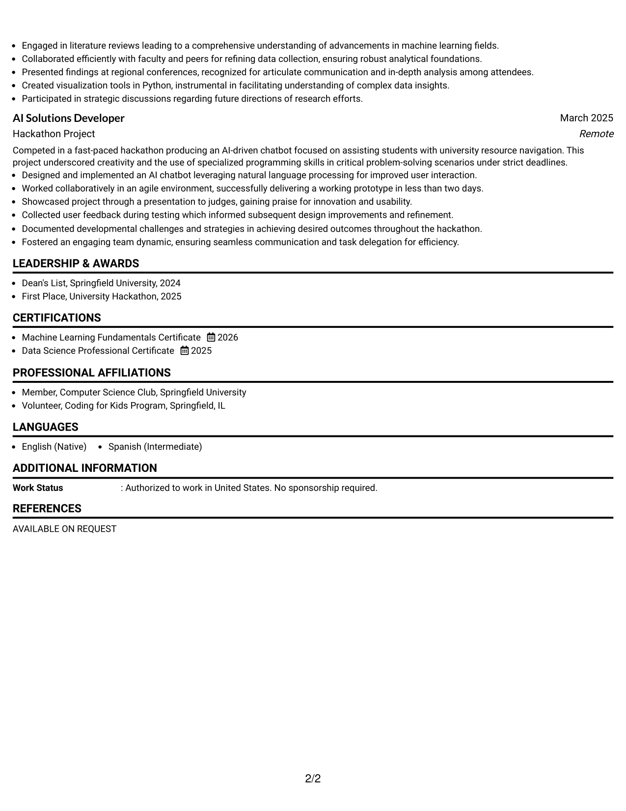 Resume Example Page 2