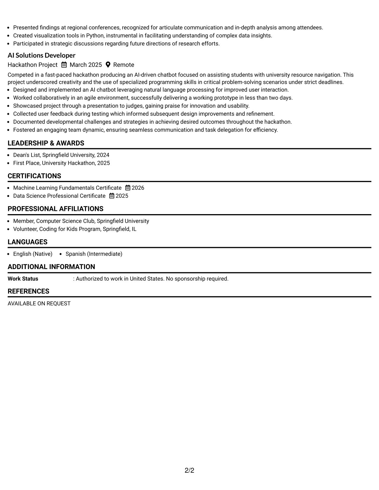 Resume Example Page 2