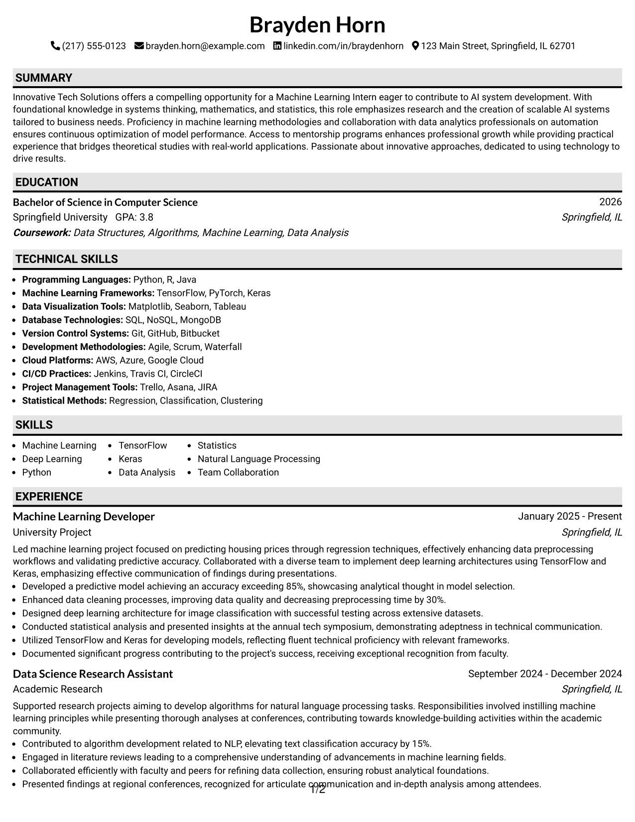 Resume Example Page 1