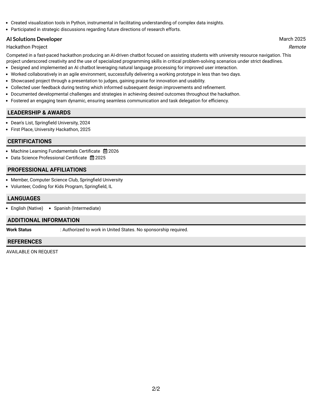 Resume Example Page 2