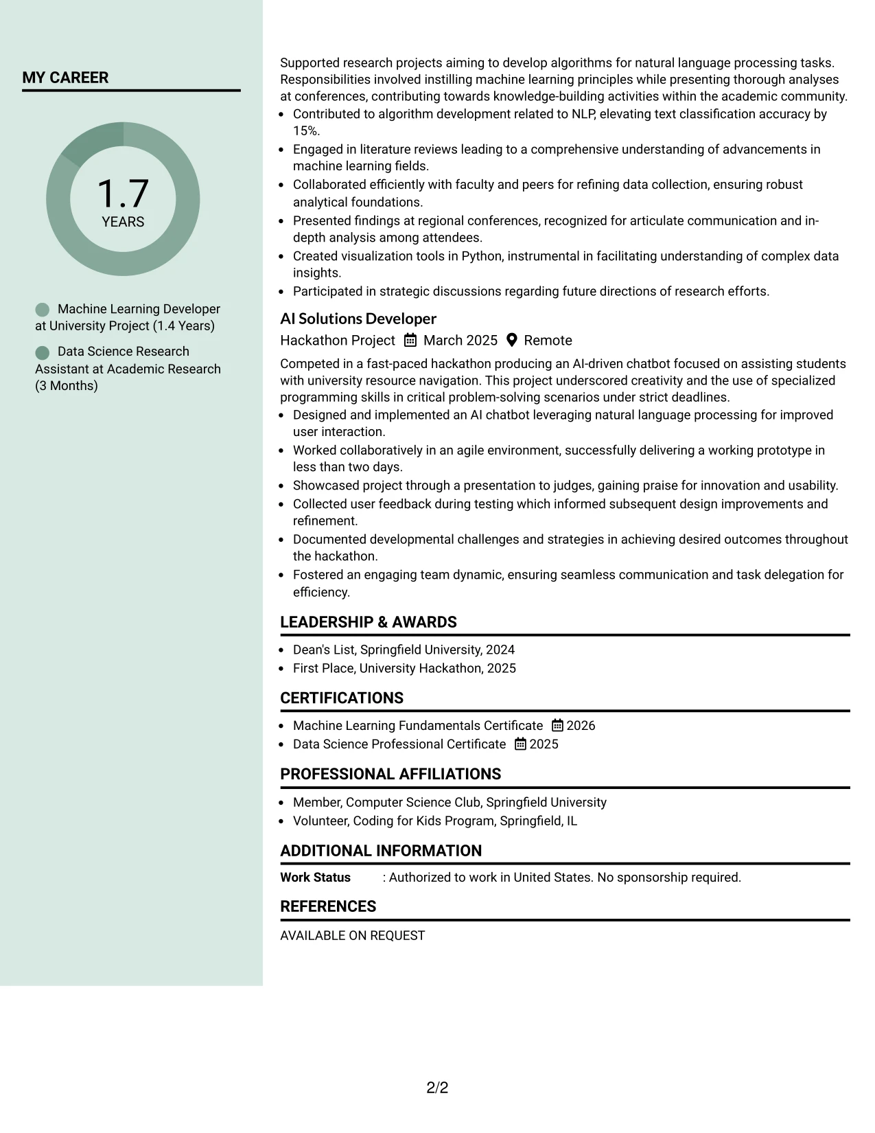 Resume Example Page 2