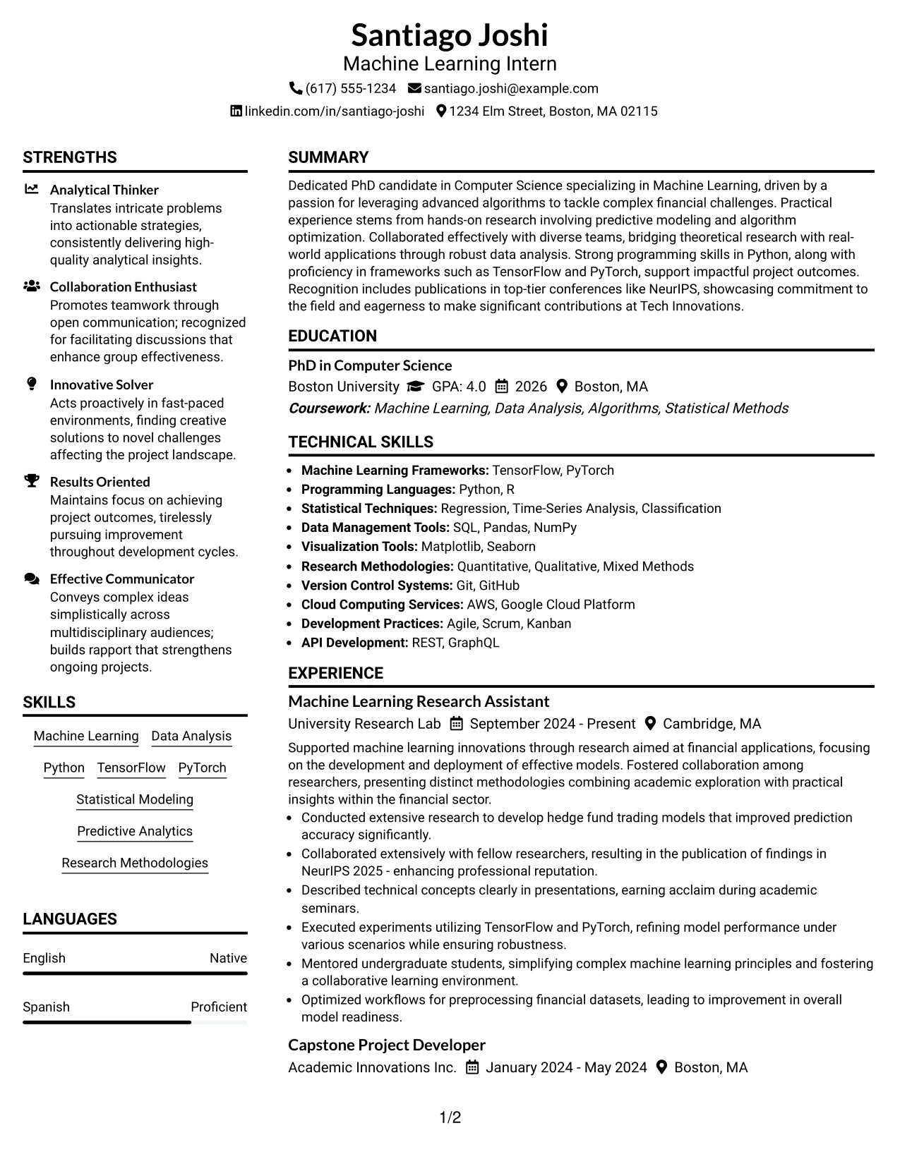 Resume Example Page 1