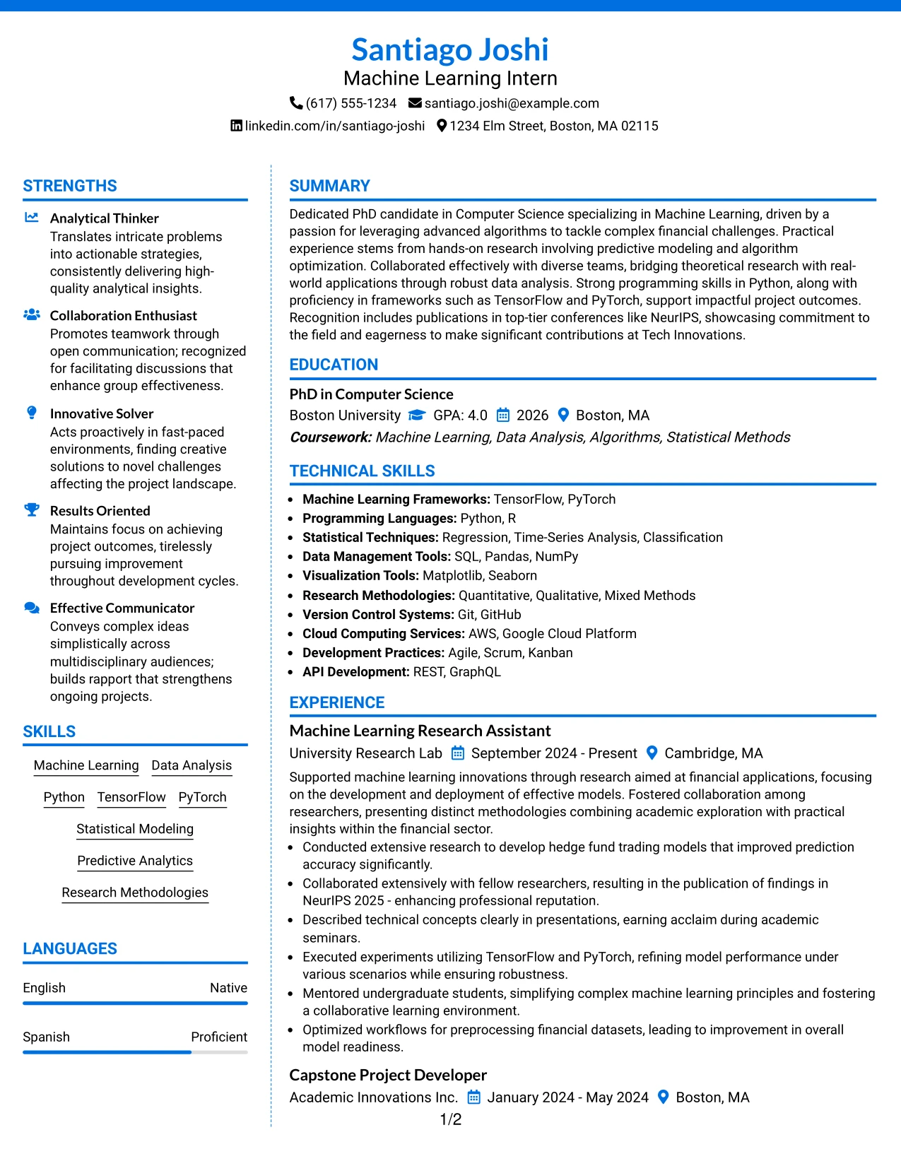Resume Example Page 1