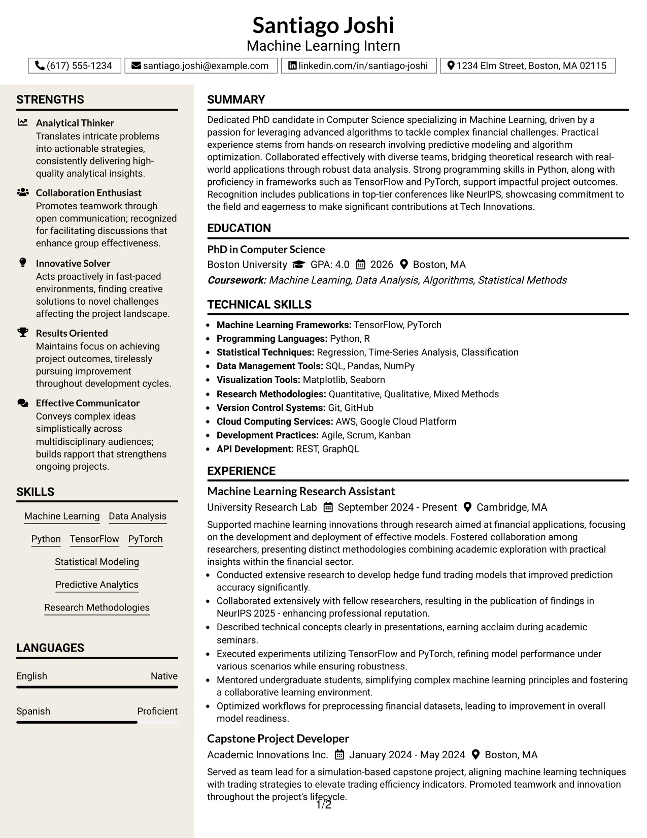 Resume Example Page 1