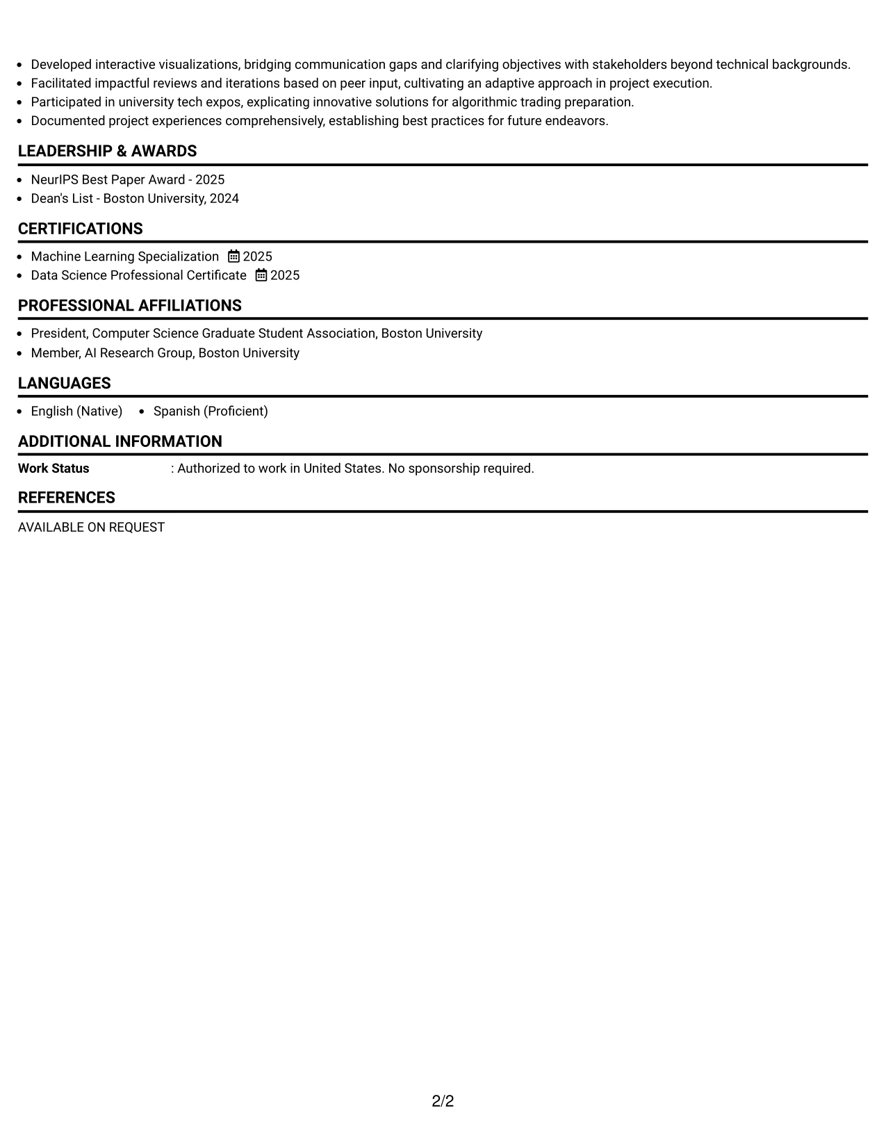 Resume Example Page 2