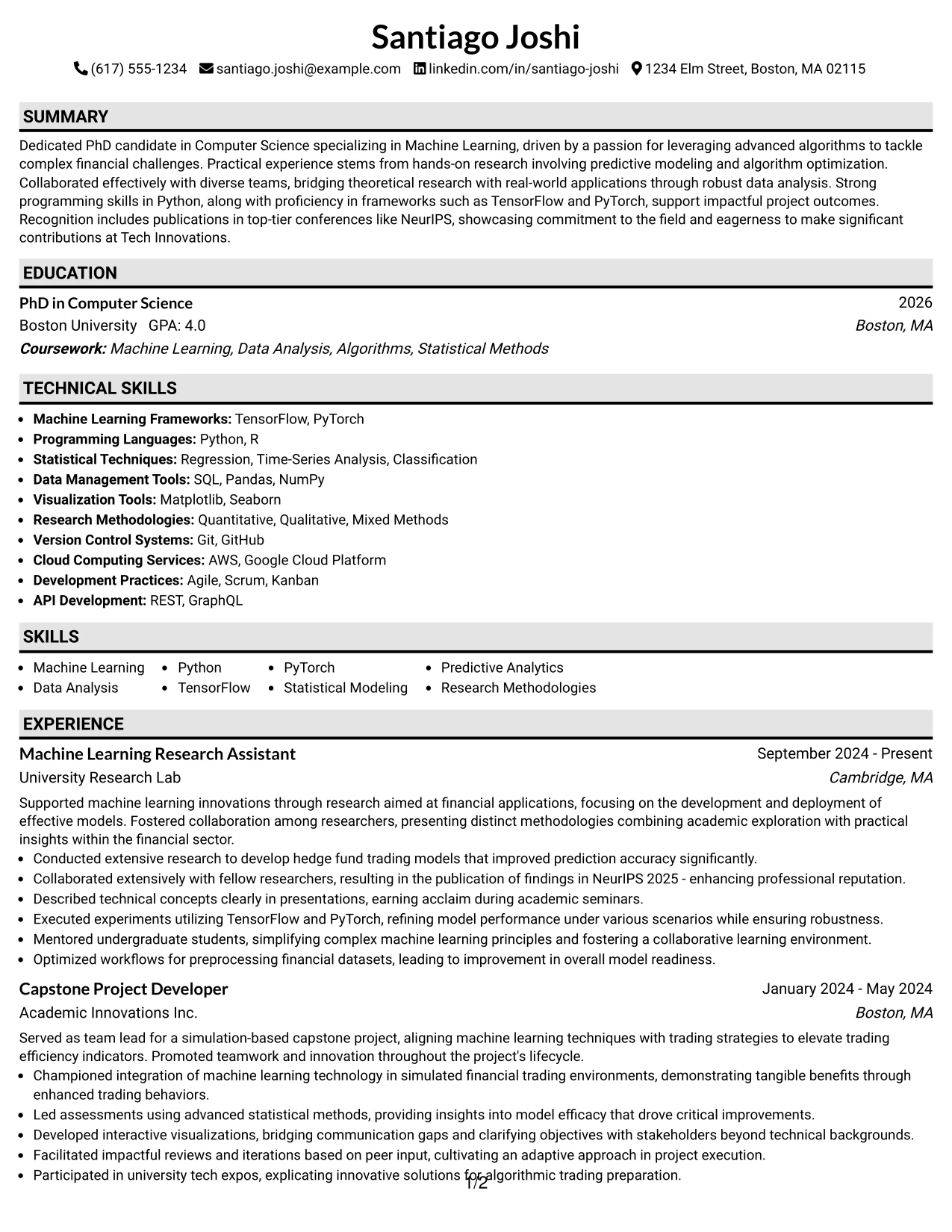 Resume Example Page 1