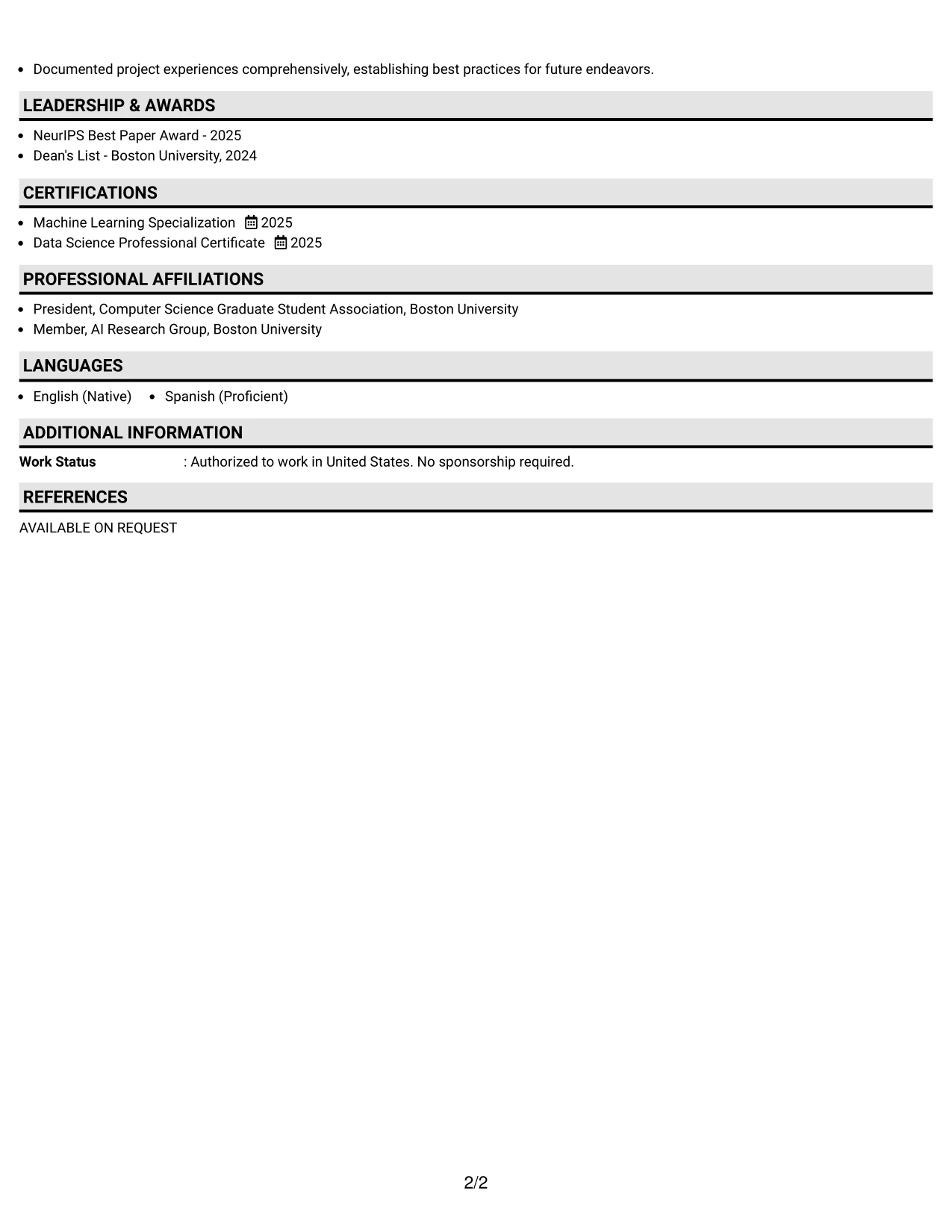 Resume Example Page 2