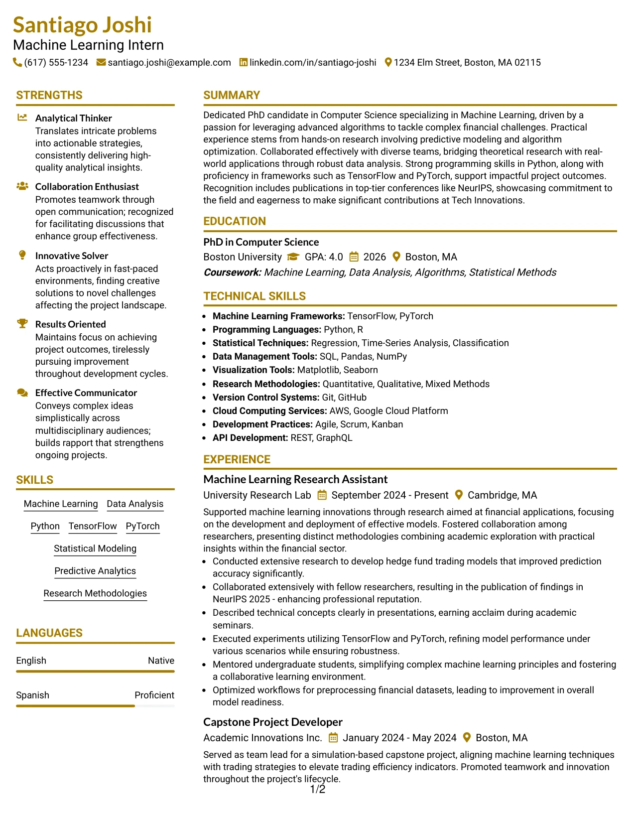 Resume Example Page 1