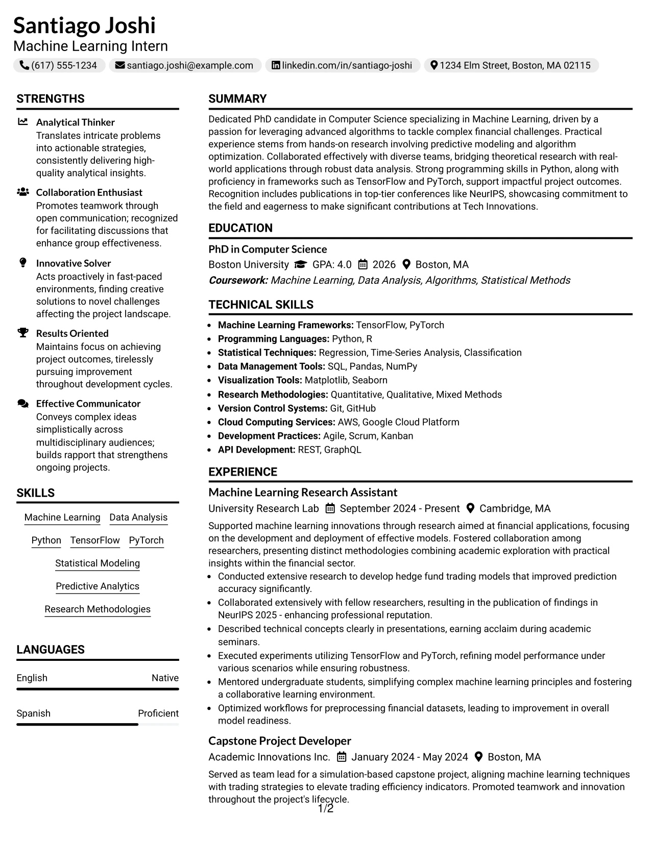 Resume Example Page 1