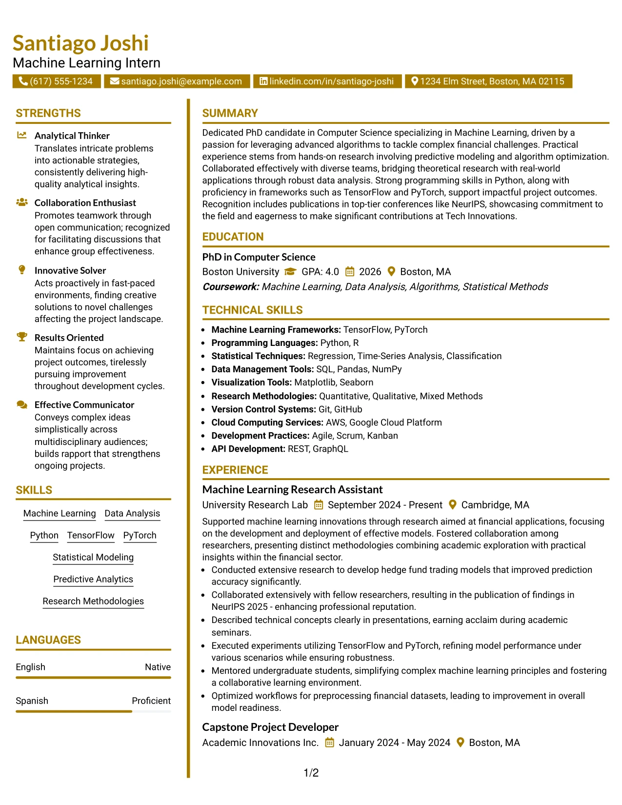 Resume Example Page 1