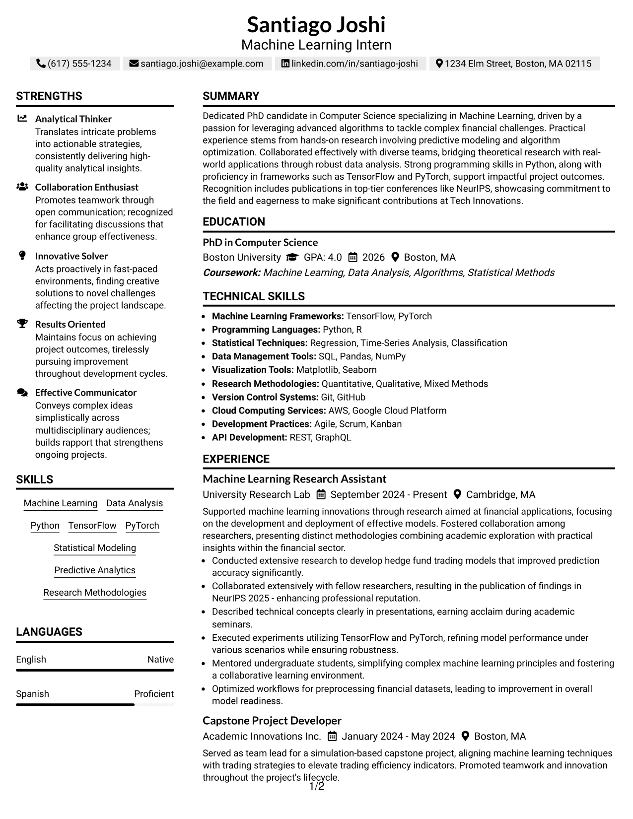Resume Example Page 1