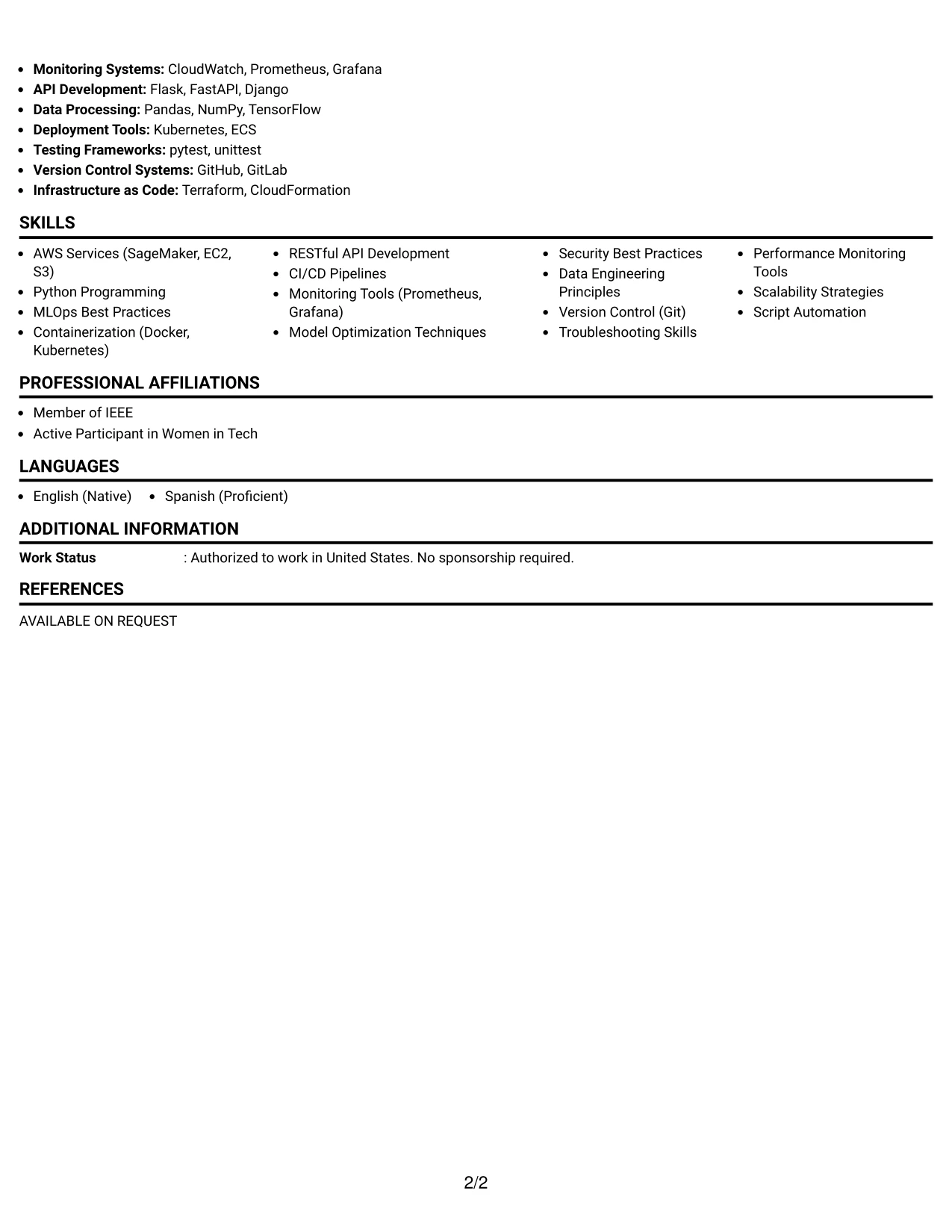 Resume Example Page 2