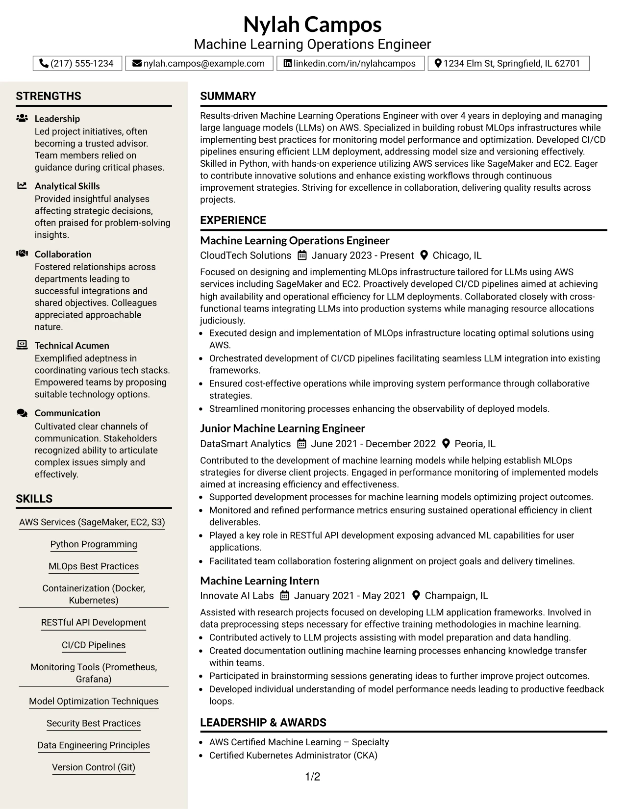 Resume Example Page 1