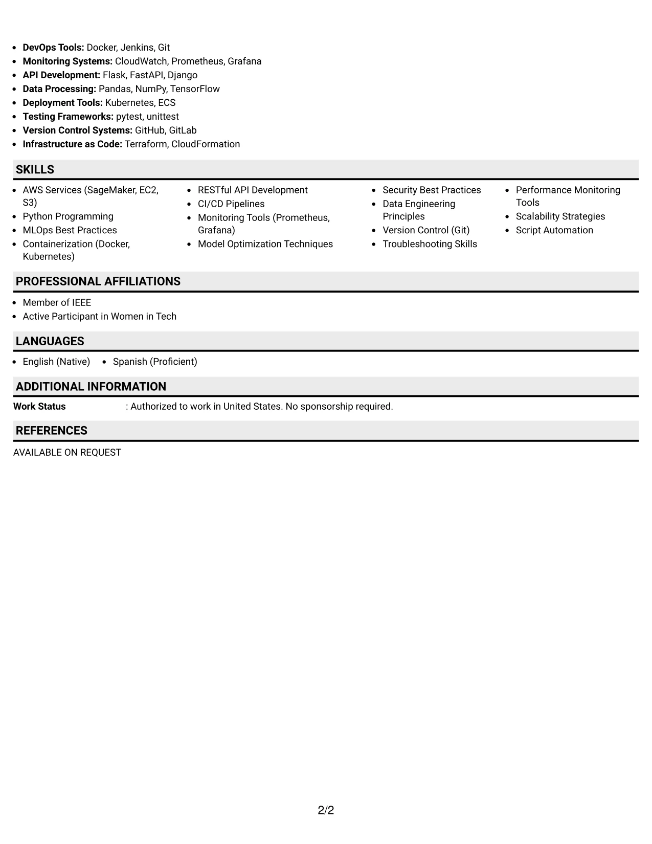 Resume Example Page 2