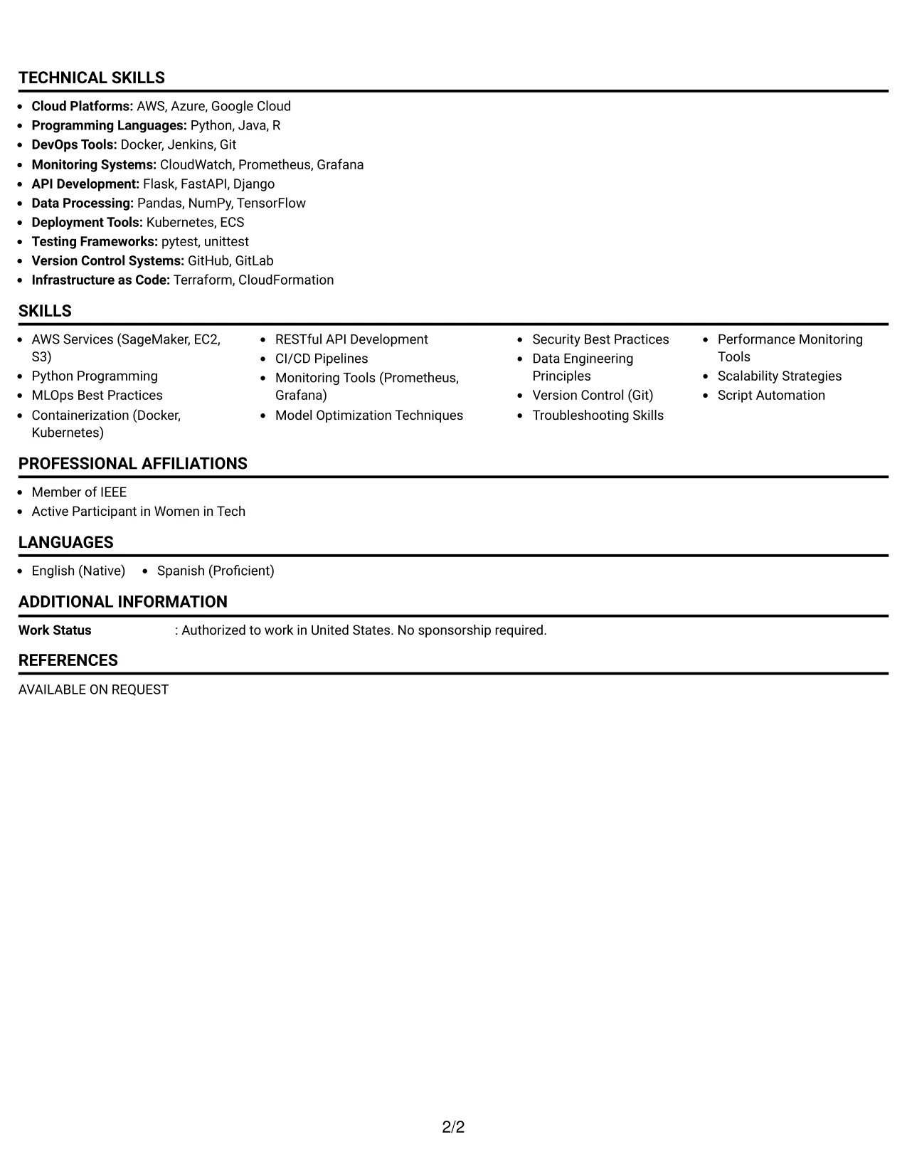 Resume Example Page 2
