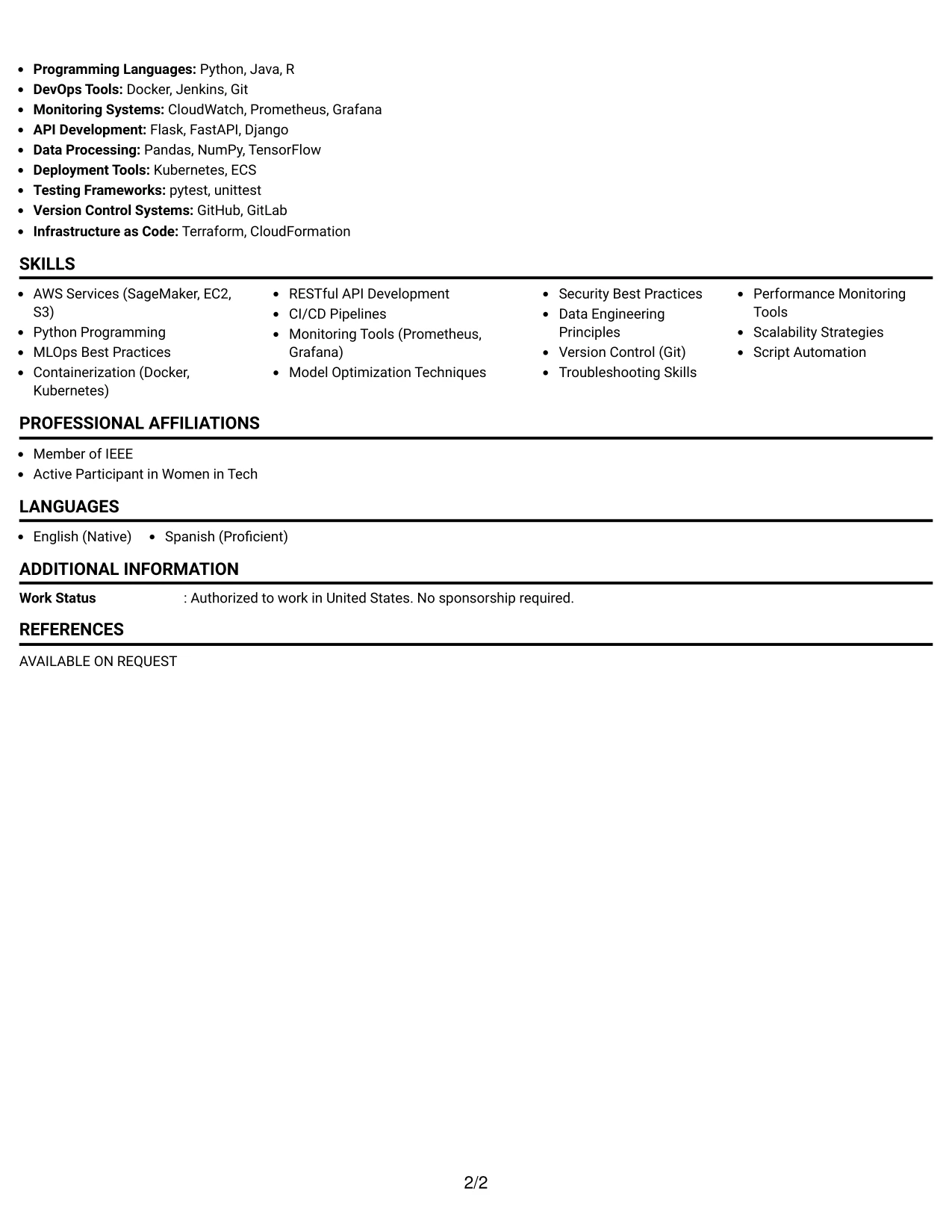 Resume Example Page 2
