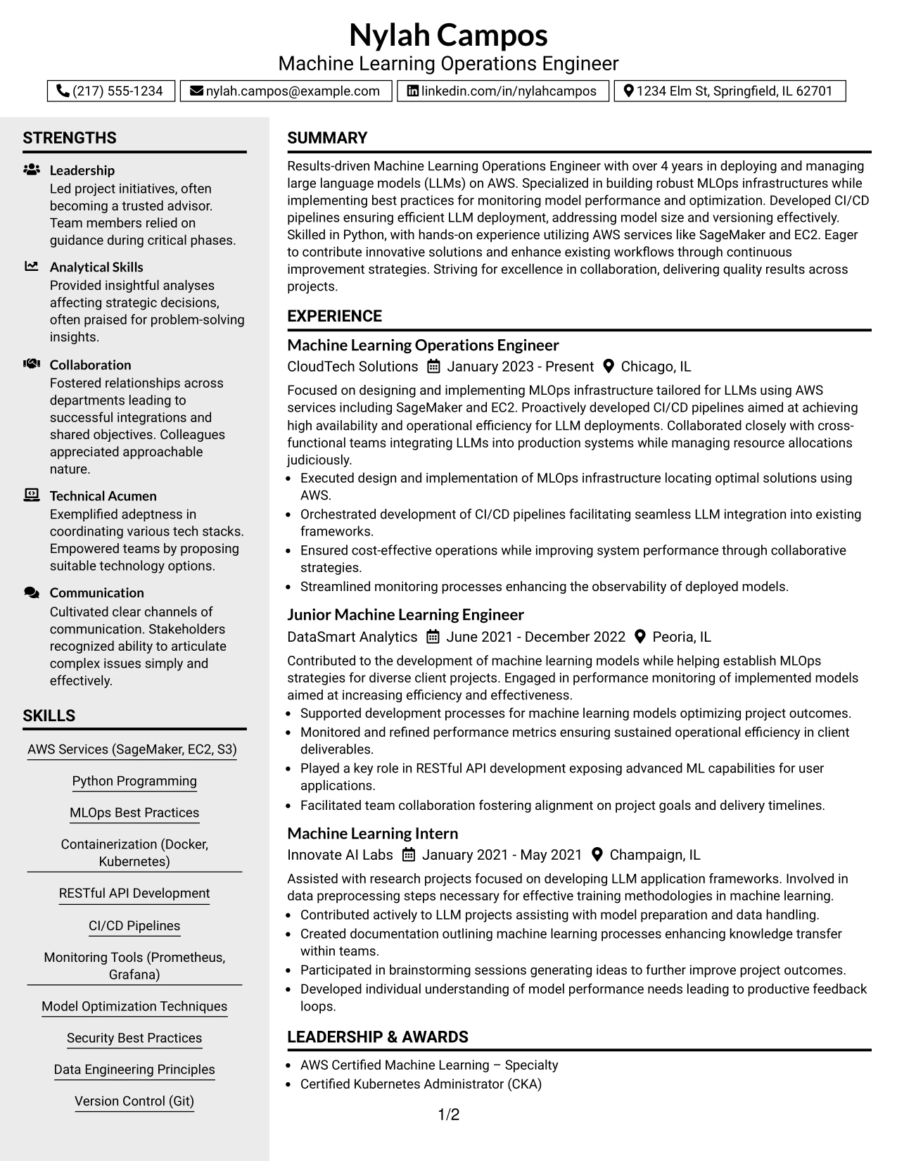 Resume Example Page 1