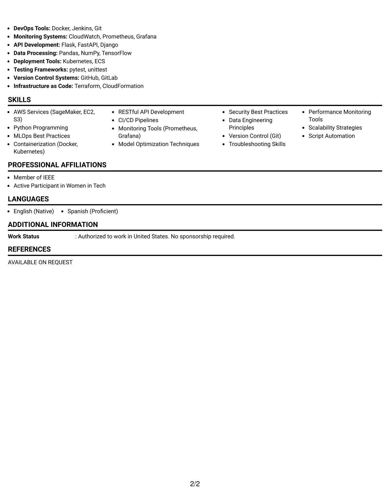Resume Example Page 2