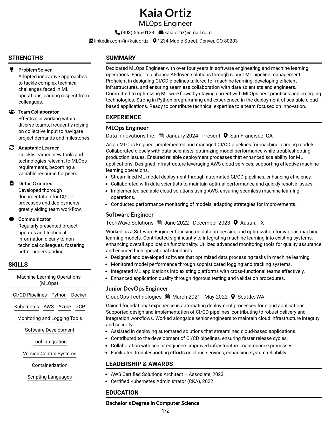 Resume Example Page 1