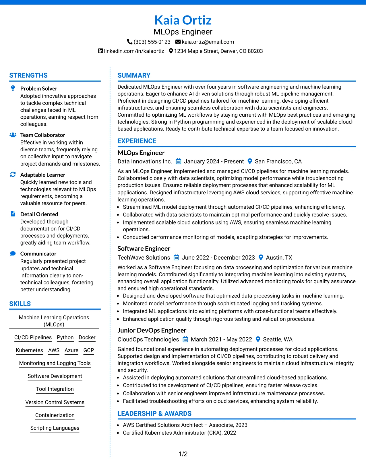 Resume Example Page 1