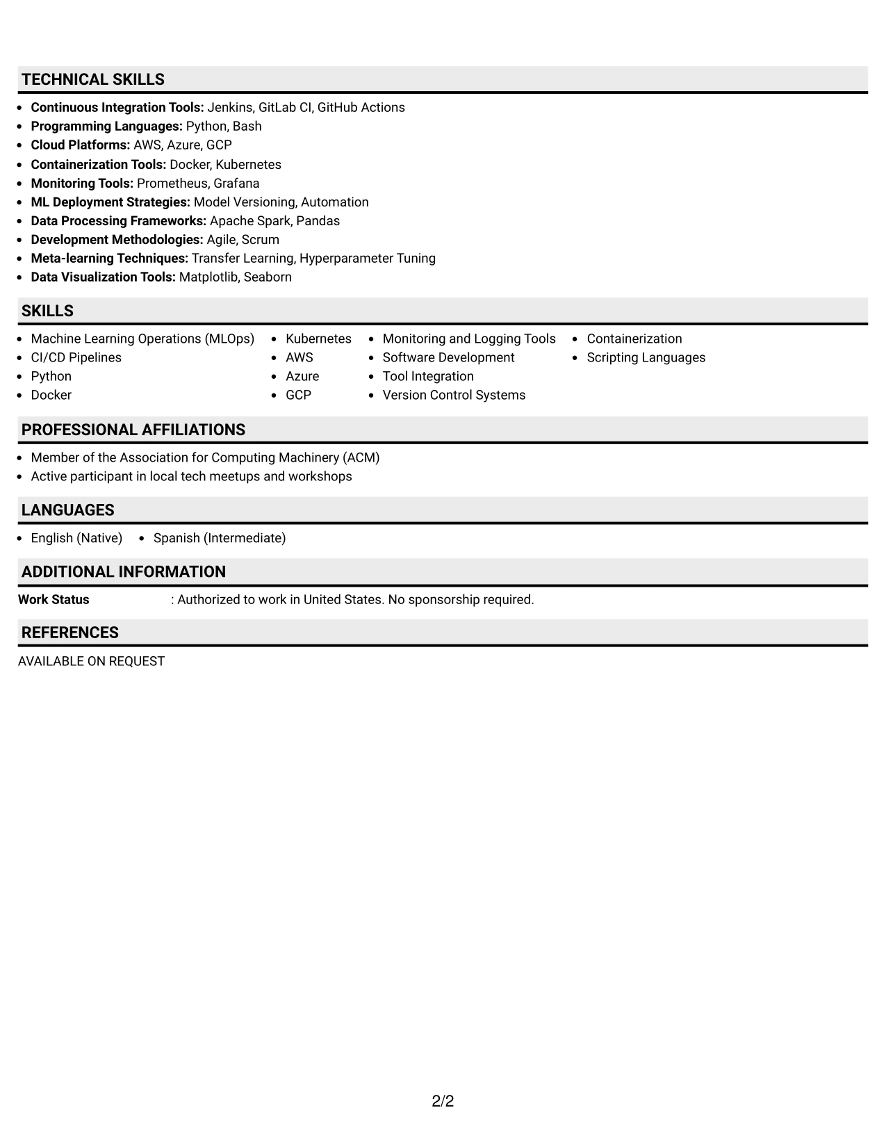 Resume Example Page 2