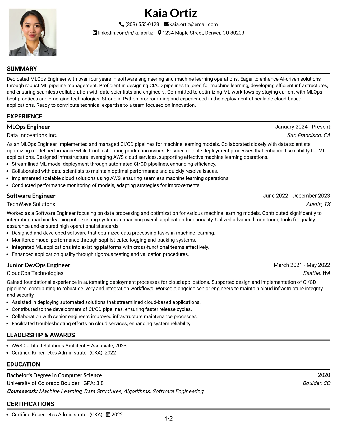 Resume Example Page 1