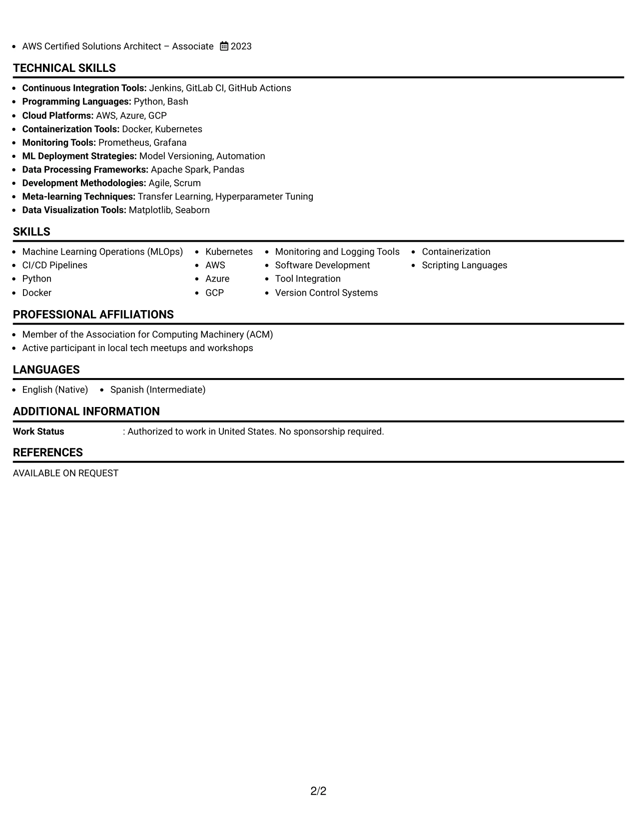 Resume Example Page 2