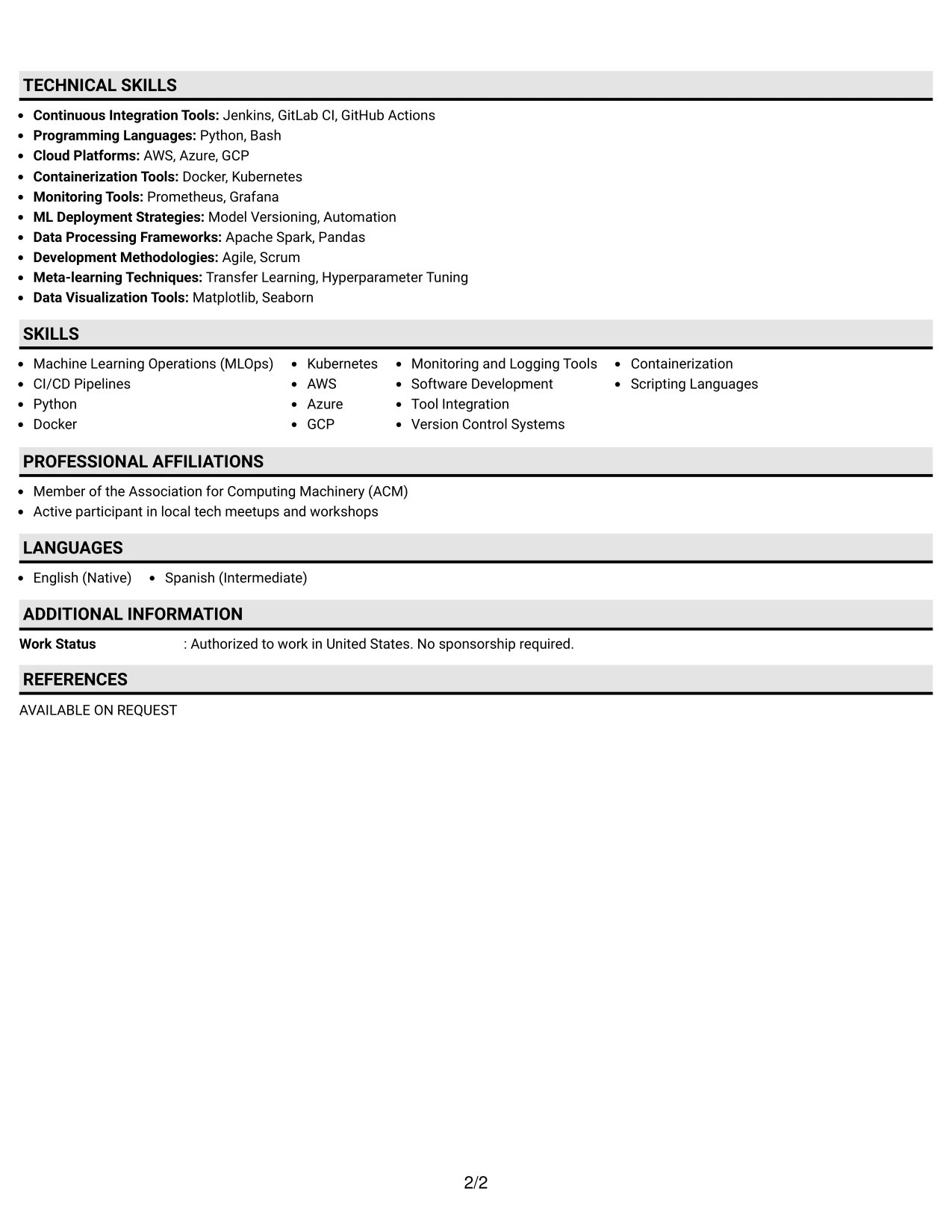 Resume Example Page 2