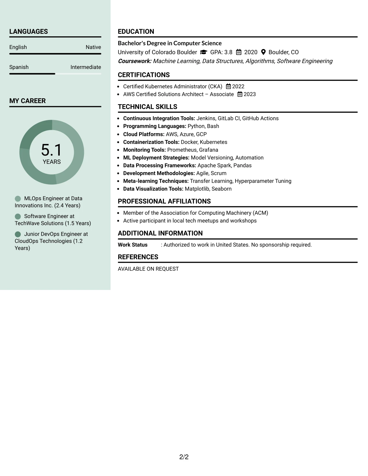 Resume Example Page 2