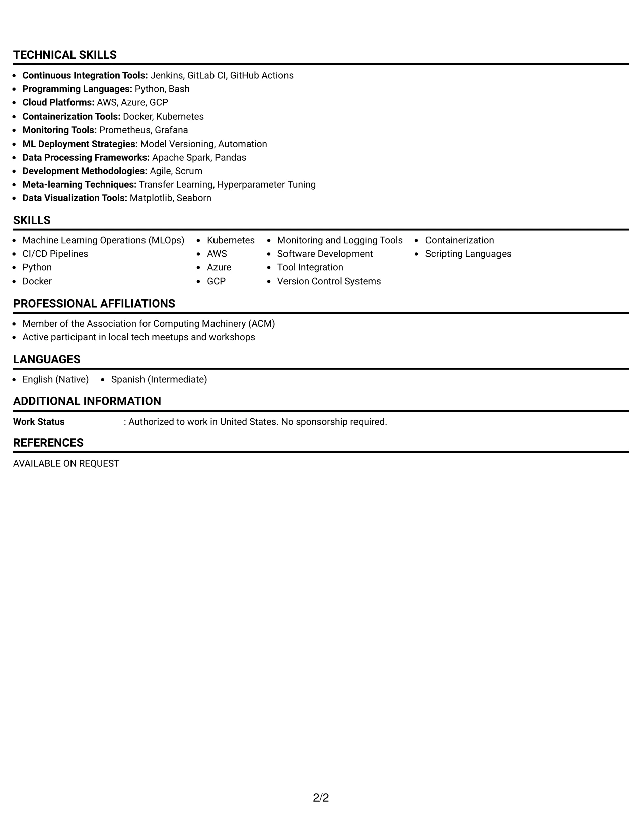 Resume Example Page 2