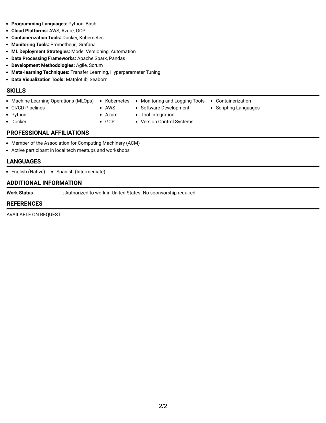 Resume Example Page 2