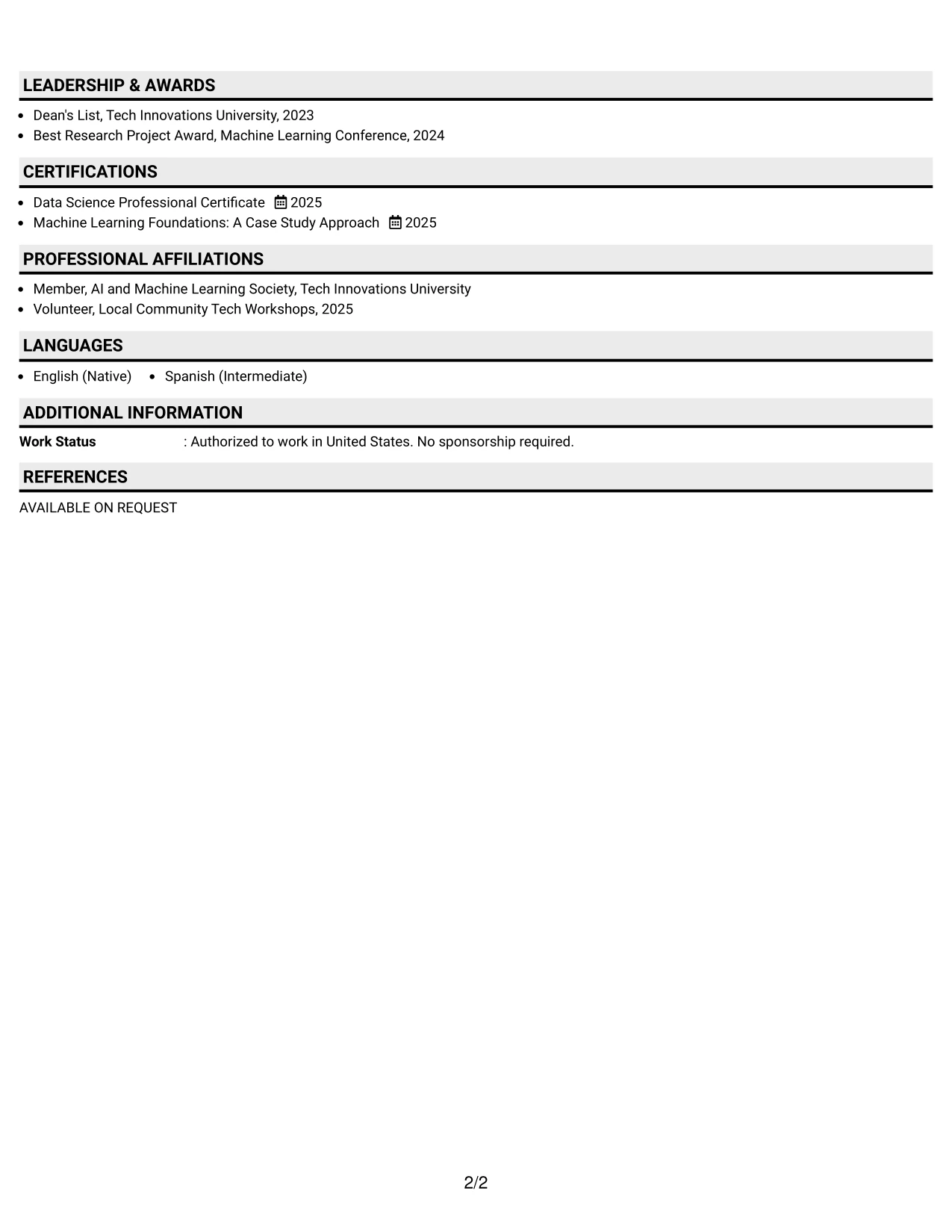 Resume Example Page 2