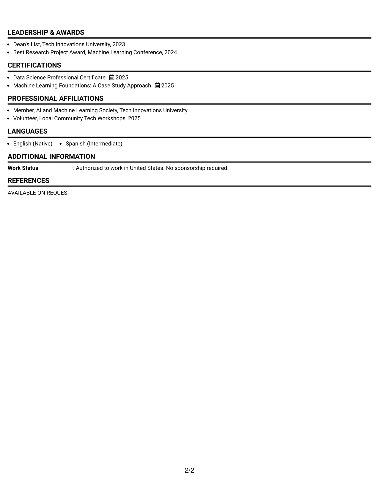Resume Example Page 2